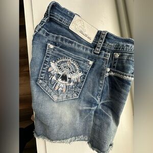 Blue Denim Shorts with Embellished Pocket